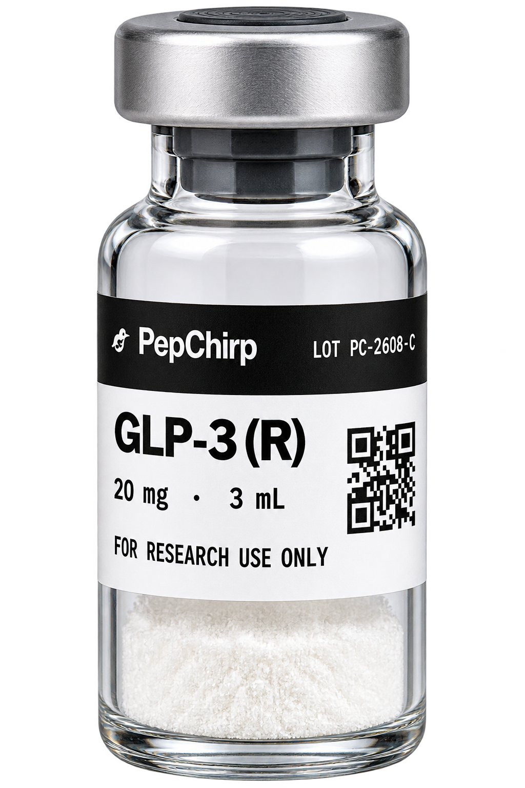 GLP-3 (R) vial with a scannable lot QR code